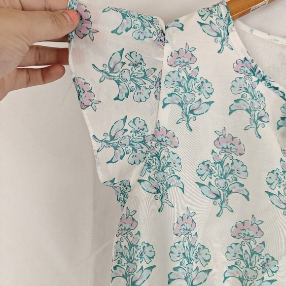 J. Marie NWT Cecilia Ruffle Flutter Sleeve Blockprint Floral Tiered Dress Sz M - Picture 10 of 13